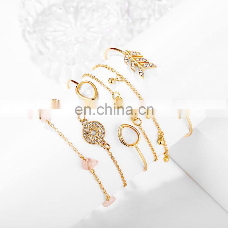 6pcs/set Bohemian V shape Bracelet Set For women Gold Color Chain Bracelets Sets Jewelry