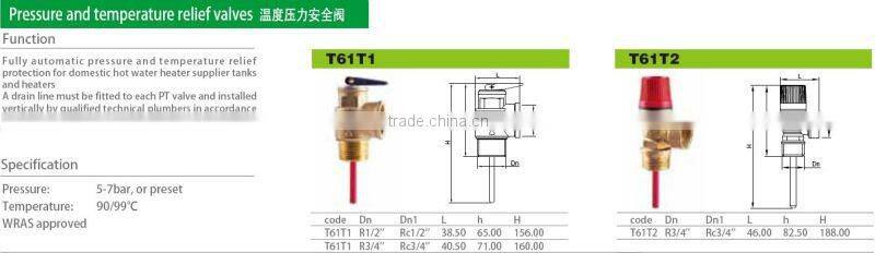 Temperature and pressure relief valve tp relief valve RMC with auxiliary relief device