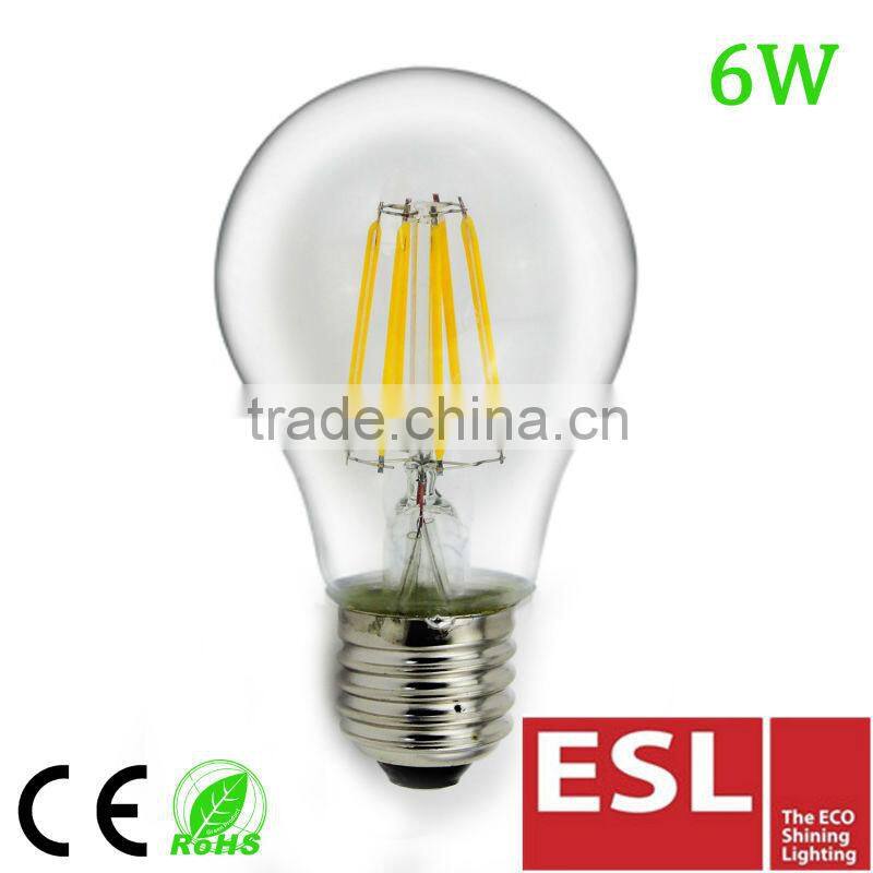 A60 Frosted global clear glass 230v filament candle lamp 6w e27 cob led filament bulb light