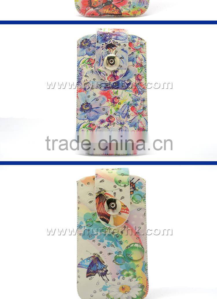 Printed Diamond Leather Pull Up Pouch For S5 Size