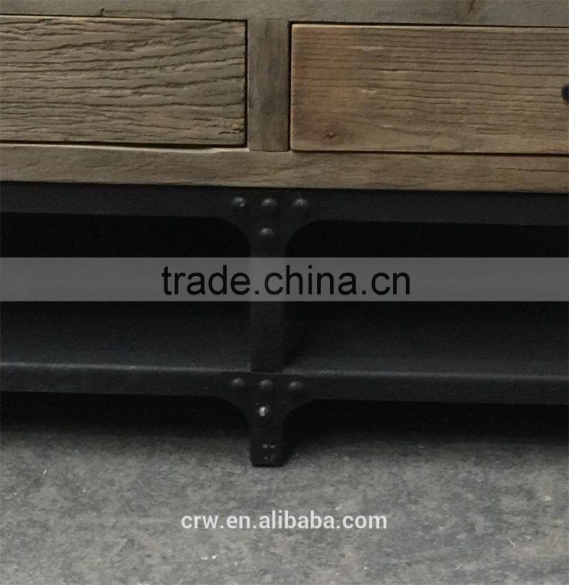 RE-1527 Industrial furniture recycled wood metal frame coffee table