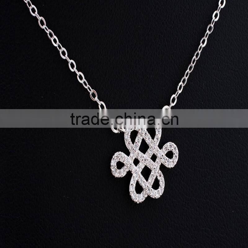 Vintage classical Chinese knot pendant necklace silver long necklace