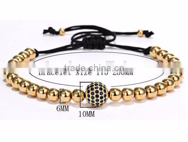 2016 Newest Gold Bead Bracelet With Black Lava Bead Elastic Buddha Bead Rosary Bracelet