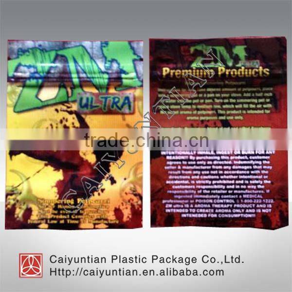 atomic three sides pouch bag with zipper / high quality package bag for herbal/insence/spice