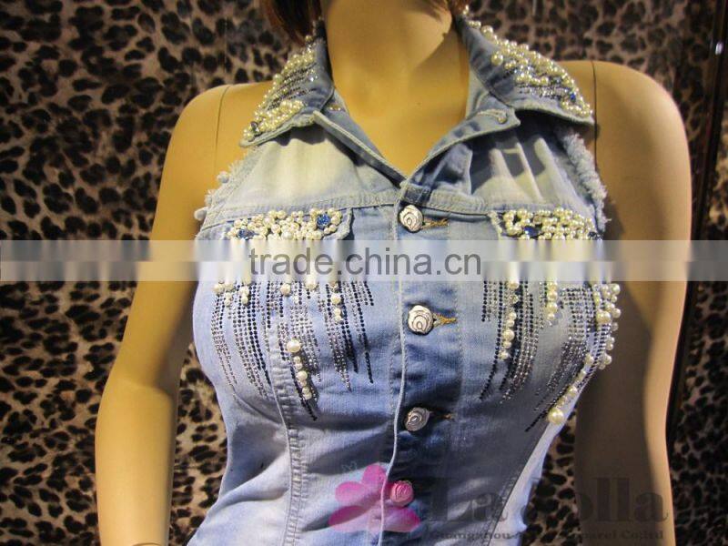 2016 Summer hot drilled and Beads short denim dresses for women