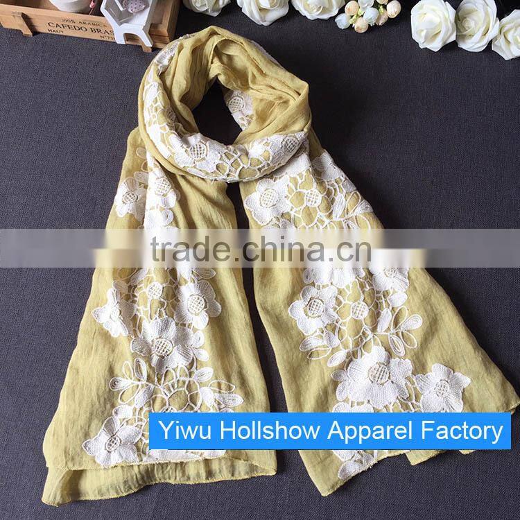 Newest Winter Autumn Flower Embroidery Cotton Korean Fashion Ladies Scarf