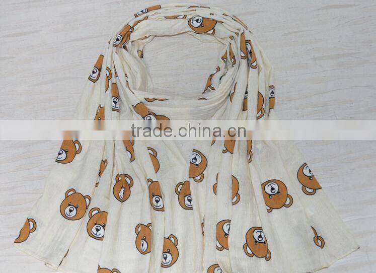 New Design Little Bear Printed Cotton Lady Fashion Scarf