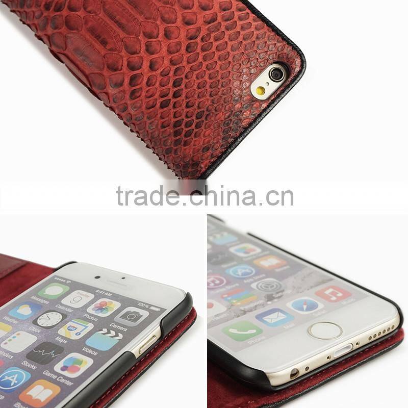 High quality real snake leather case for Iphone 6 genuine leather flip phone case