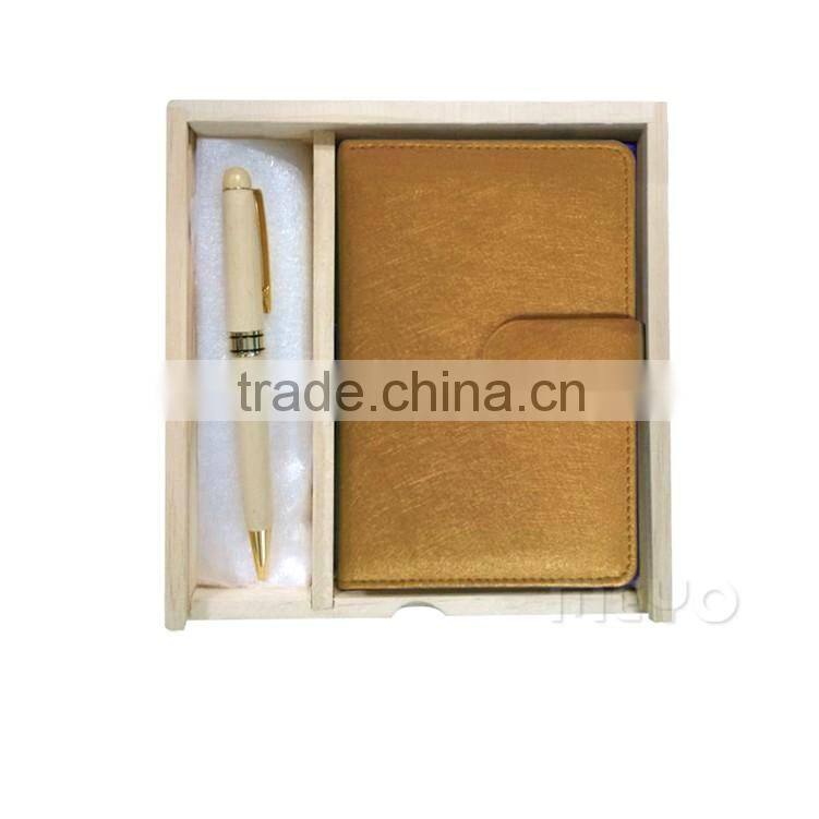 Official ping wood ball point pen and PU notebook wedding set