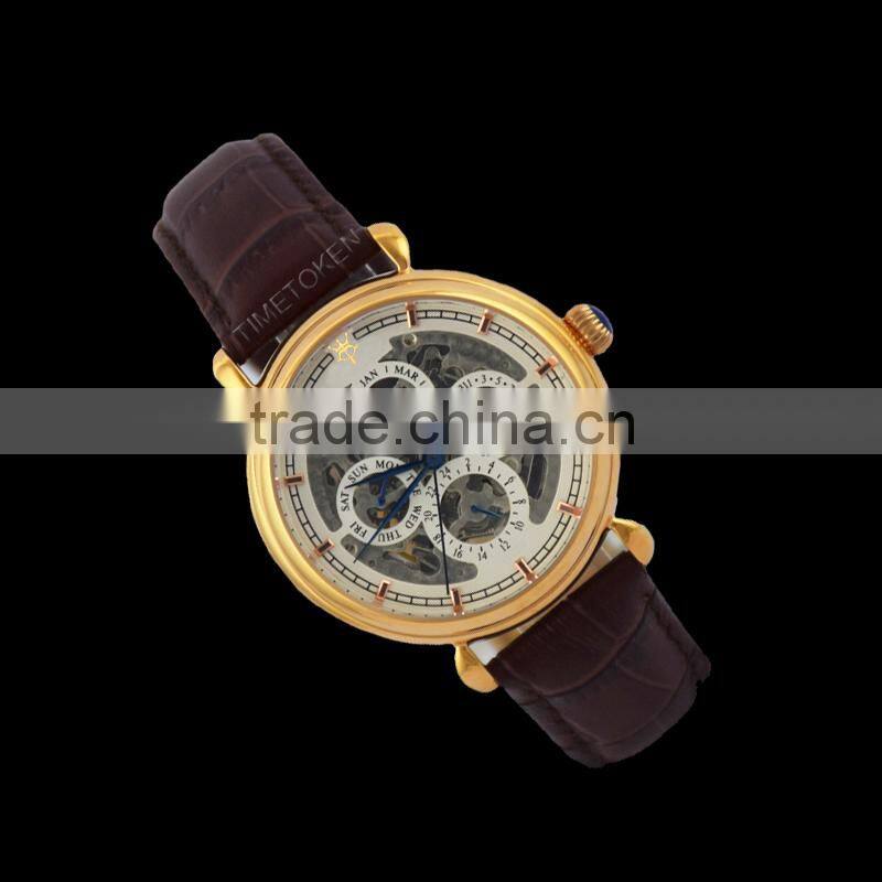 High Quality Mechanical IP-Rose Gold Business Men Skeleton Watch Cases With Tourbillon