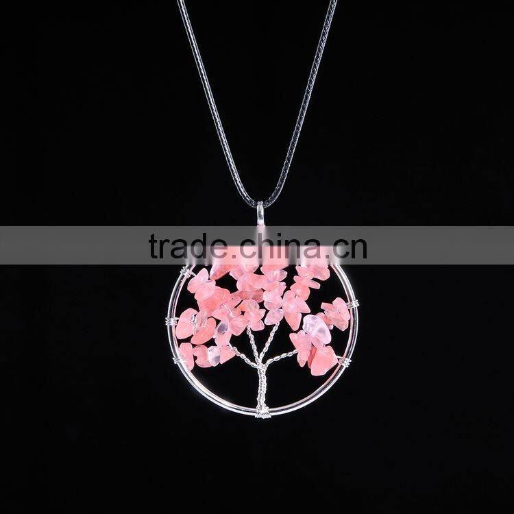 Wholesale New Fashion Red Jasper Natural Stone Tree of Life Necklace Jewelry SMJ0172