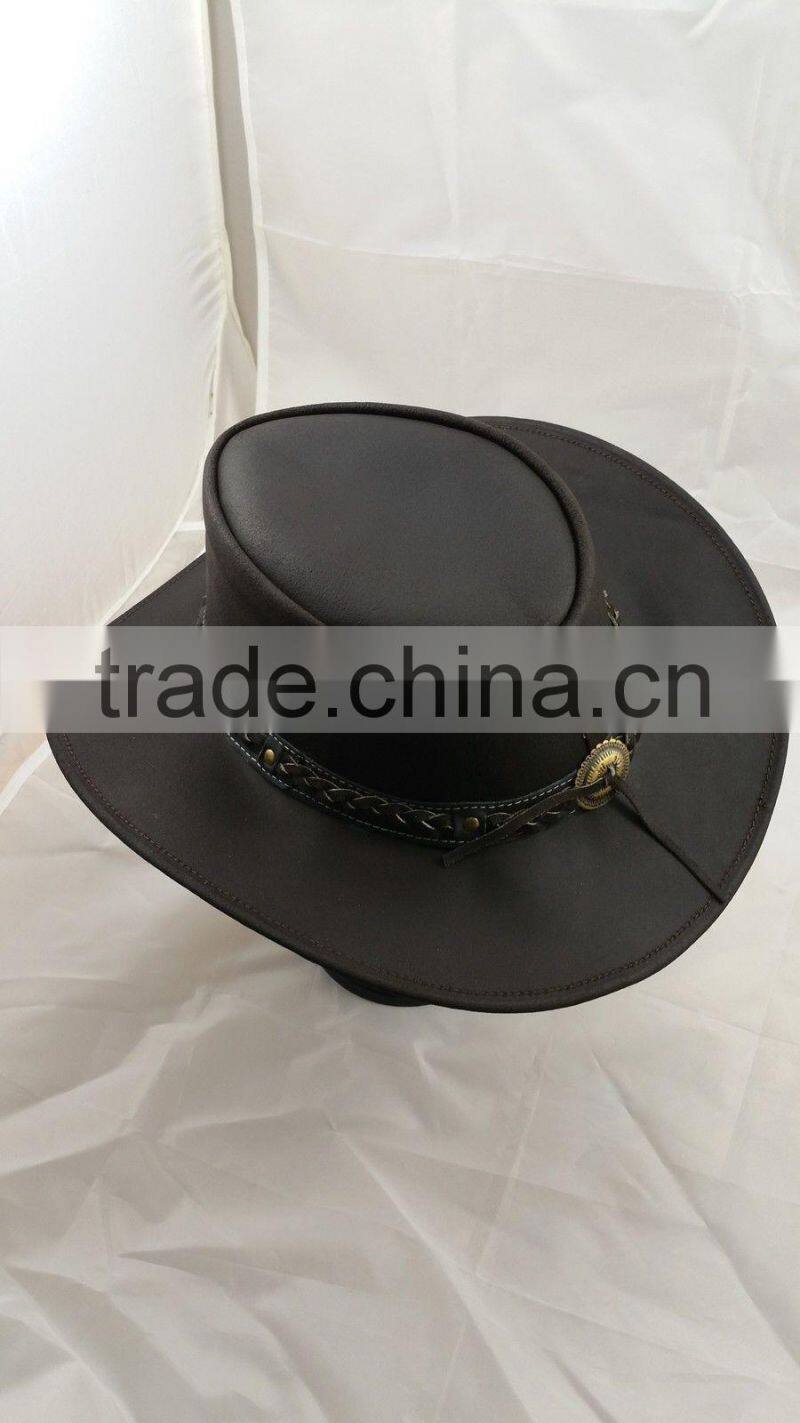 2015 LEATHER COWBOY MENS BROWN LEATHER WESTERN AUSTRALIAN BUSH STYLE COWBOY HAT SMALL MEDIUM LARGE