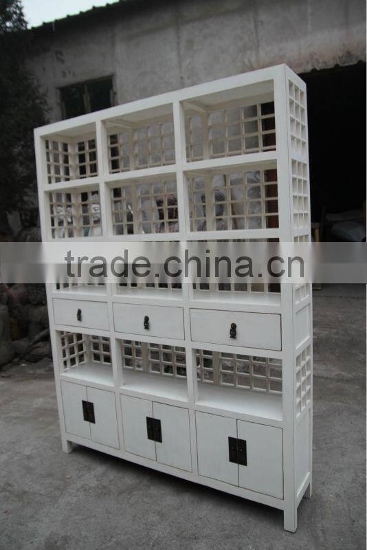 Chinese antique reproduction white wooden bookshelf