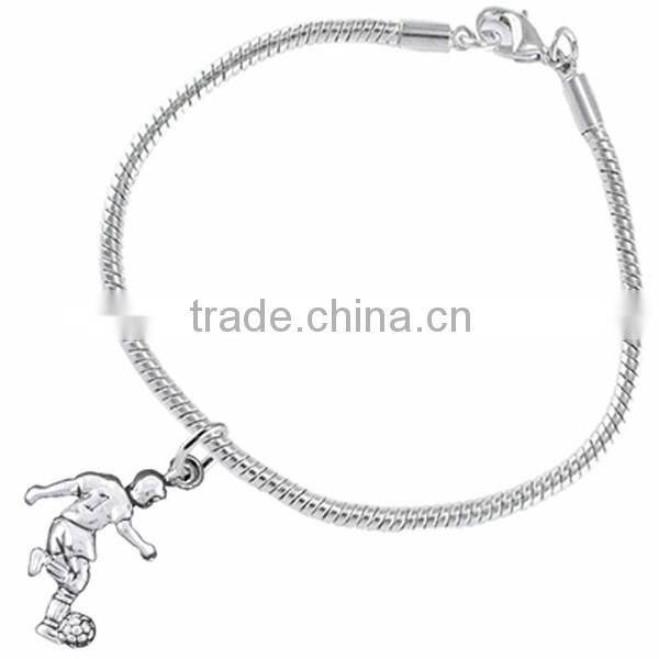 3D Soccer Ball Charm, Comes On An Intricately Detailed Silver Tone Snake Chain Bracelet