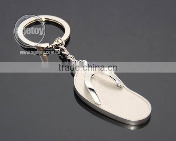 3D Three-dimensional Mini Slipper Shaped Zinc Alloy Silver Plated Blank Metal Slipper Keychain