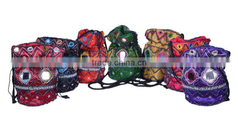 Embroidered Satin Fabric Jewellery Mirror Pouch