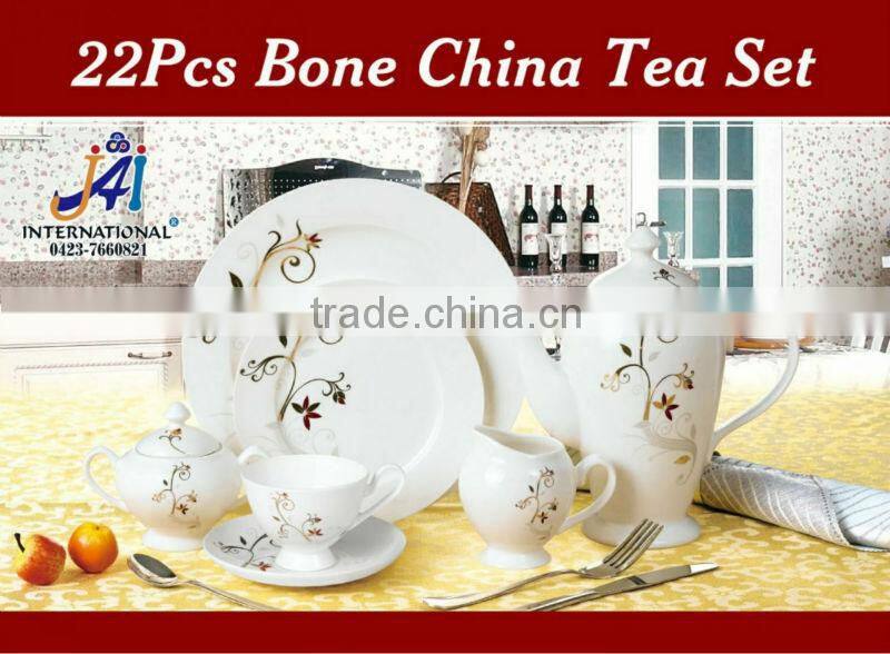 22pcs bone china decal tea set