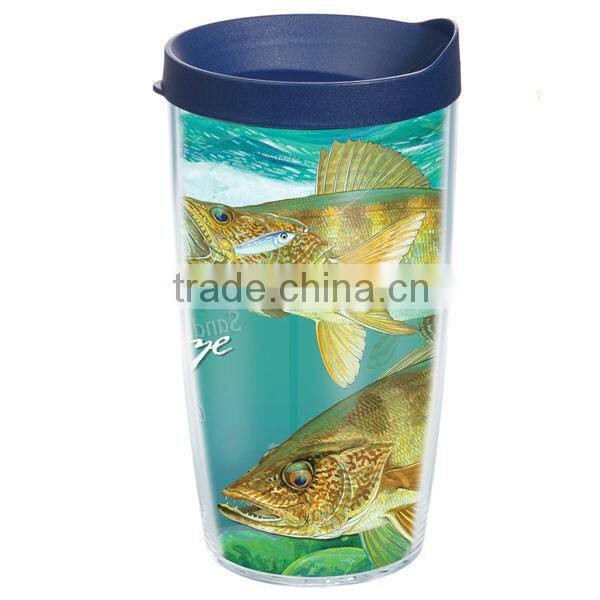 450ml/16oz BPA free plastic double wall tumbler with PVC sheet insert