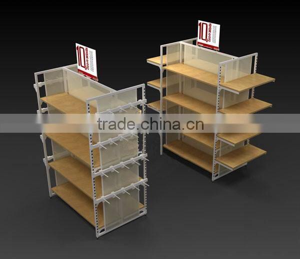retail store stationary pos display stand with metal and wooden haning display stand