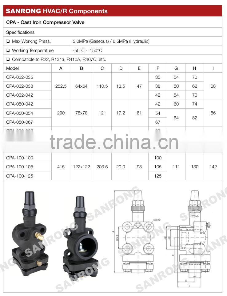Sanrong Brass Compressor Service Valve, Refrigerant Compressor Valve