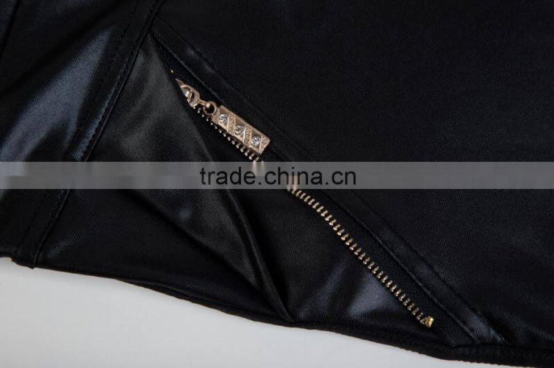 2015 New Fashion Hot Sexy Zippered Leather Pants