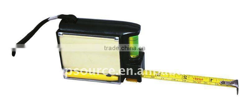 Mini Cheap Plastic Retractable Tape Measure with Sticky Pad Pen Spirit Level for promotion