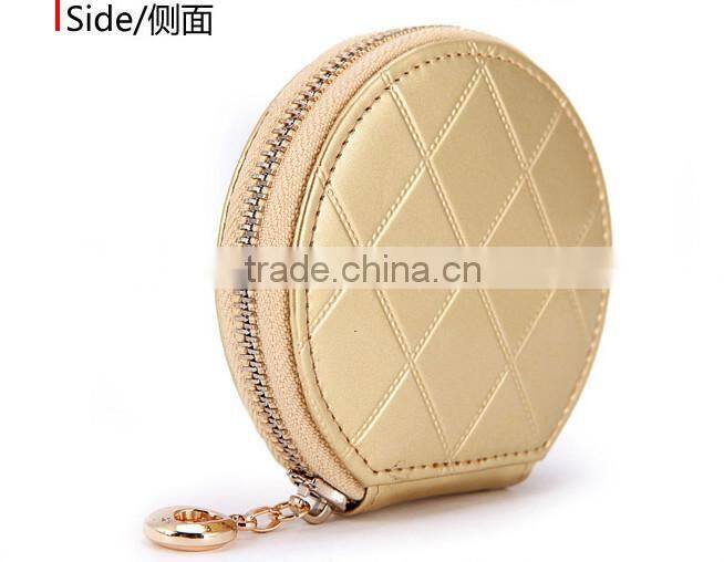 High quality wallet round shape zipper coin purse leather wallet with chain