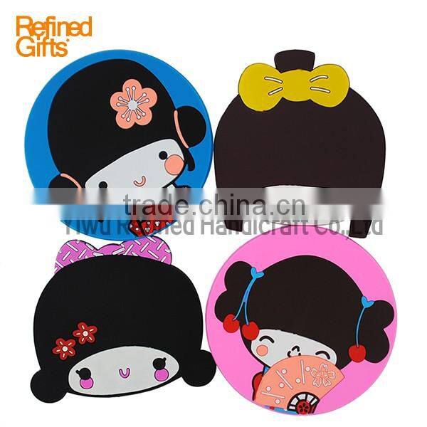 Korea style Cute Soft Pvc Bespoke Coasters Silicone Mats Pink girl Pads