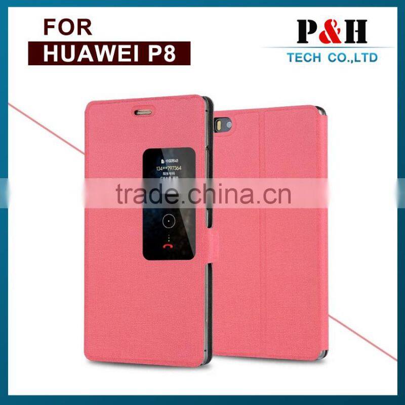 Flip Window View Leather Case For huawei ascend p8