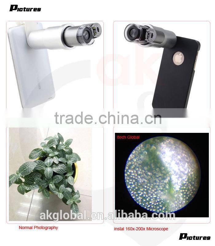 portable 200x LED Light Microscope White Blue Lighting Microscope for smartphone mobile phone cover clip mount for iphone 6 plus