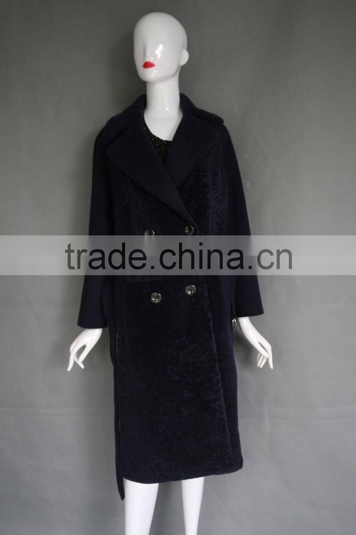 Korean women's merino sheep fur long cashmere coat & winter long fur coat with for girls