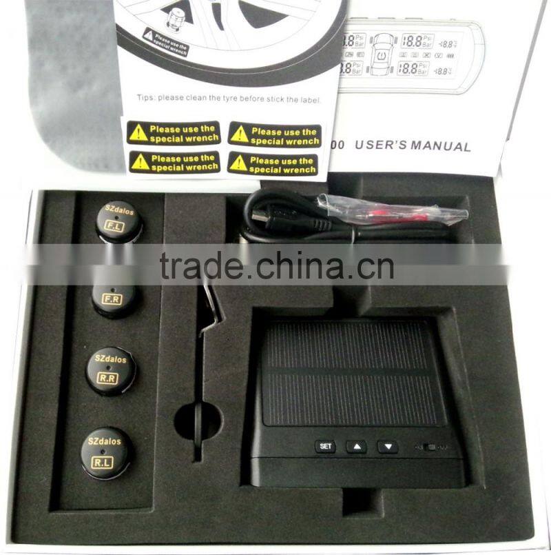Solar TPMS easy for installation, Bar and Psi pressure unit optional with external sensor Auto Wireless Universal TPMS