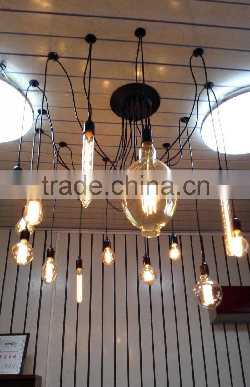 10 branches E27 antique brass single pendant light with black iron