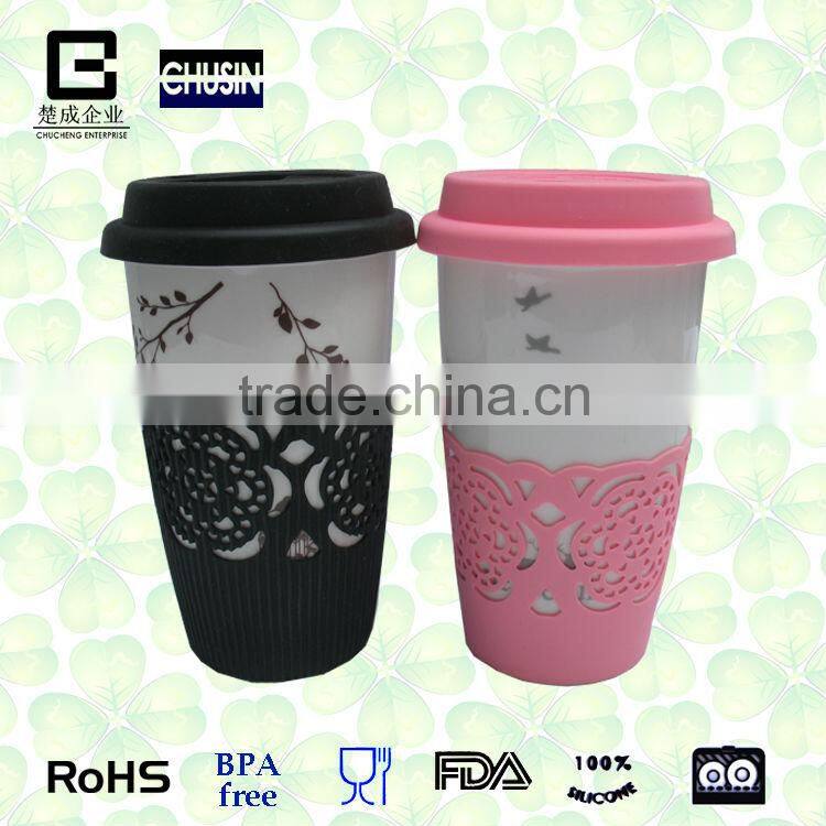 customizable ceramic mug fancy coffee cup with silicone lid wholesale