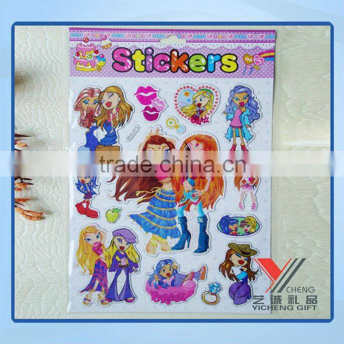 non-toxic kid lovely glitter puffy sticker printing