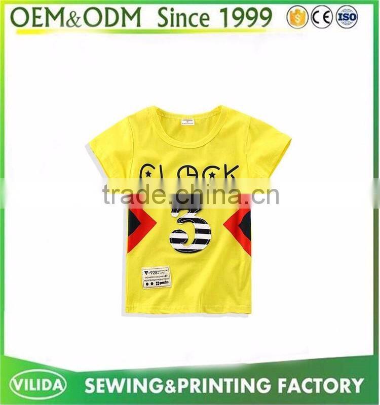 Oem Yellow Kid's Tee Shirt With Custom Design Embroidery Screen Printing Factory Price