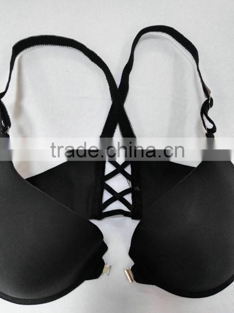 Supplex Fabric Sexy Women Lingerie Balck Braided Strap Front Closure Bra
