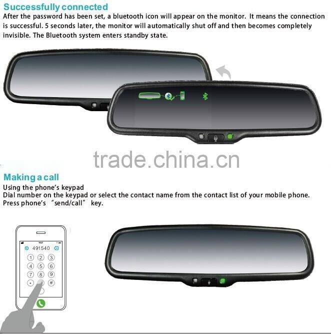 4.3 inch bluetooth rearview mirror monitor with wireless backup camera display