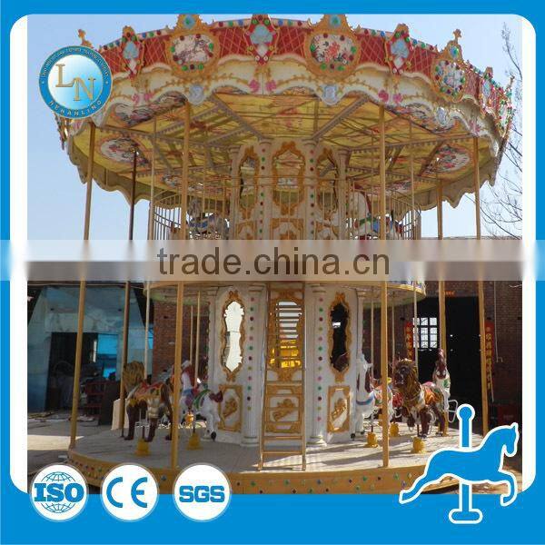 Carnival park amusement kids carousel game double layer carousel horse ride