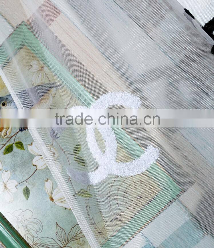 new arrival double 'C" pattern embroidered sheer curtain fabric