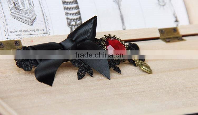 MYLOVE black ribbon bow barrette with red gem high quality