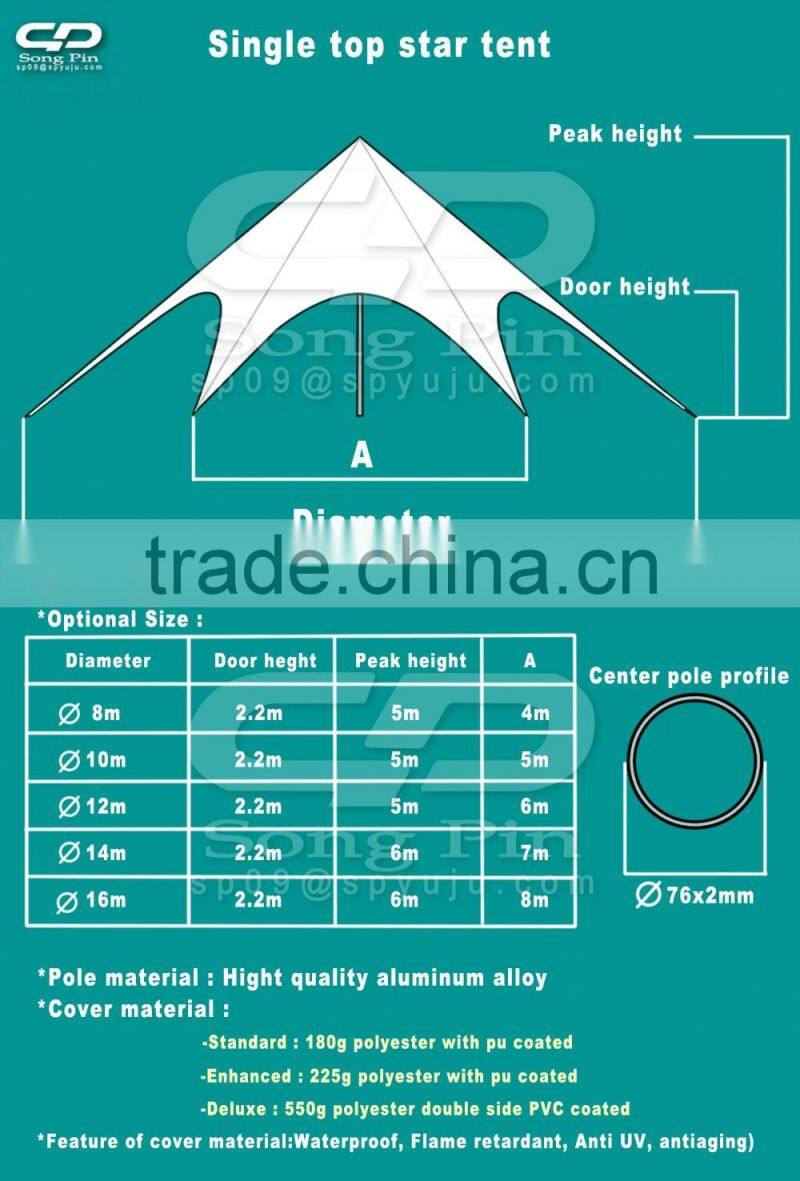Display Single top Star tent with custom OEM logo printing