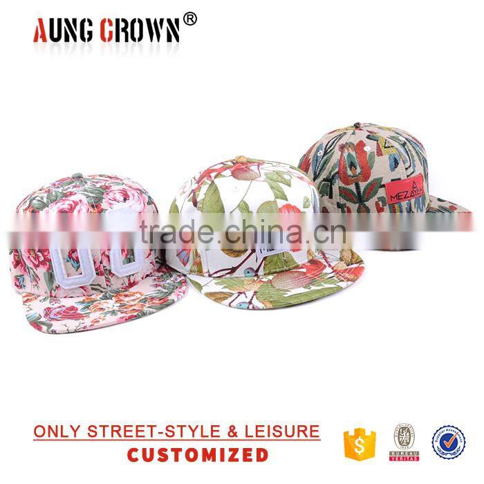 Custom design 100% Cotton Floral Snapback Cap/Hat