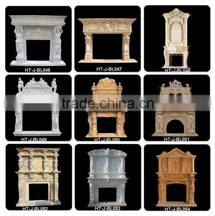 Hand Carved Marble Stone Fireplace Mantel With Statue Carved