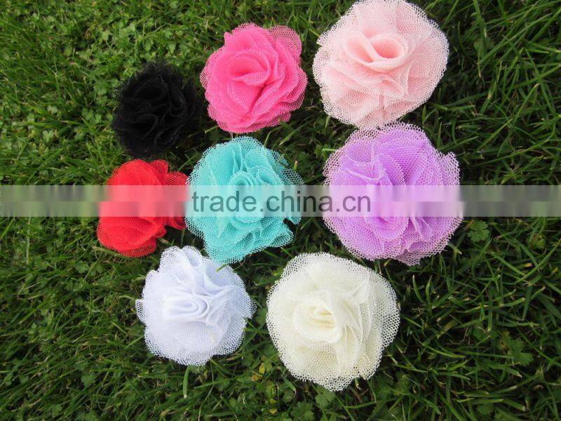 5.5cm Mesh Flowers Chiffon Shabby Flowers Silk Lace Hair Flowers IN STOCK