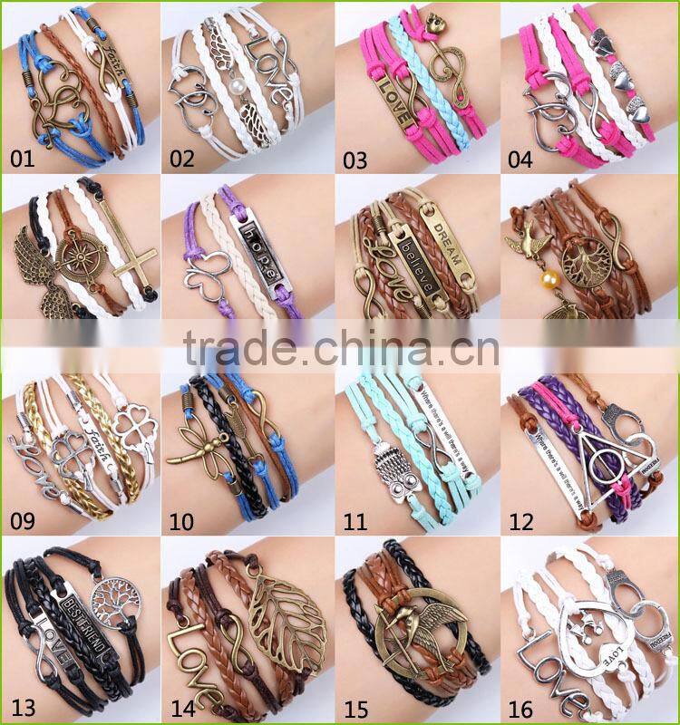 Newest infinity bracelet, wax string suede bracelet anchor leather bracelet infinity bracelet wholesale