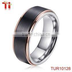 two-tone tungsten ring, gold and blue tungsten wedding band ring