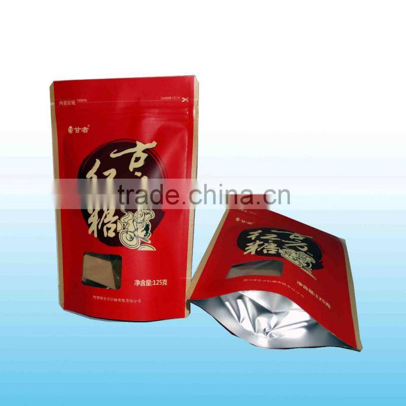 Natural Kraft paper food packing bag with see through window