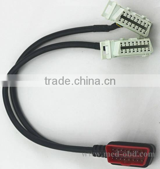 OBD2 Cable Connector USB/Vida Diagnostic Cable /Splitter Y Cable, right-angle J1962M to 2 J1962F, 1ft