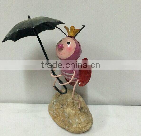 2015 newest design labybug garden stakes metal ladybug garden decoration garden stakes working ladybug with flower